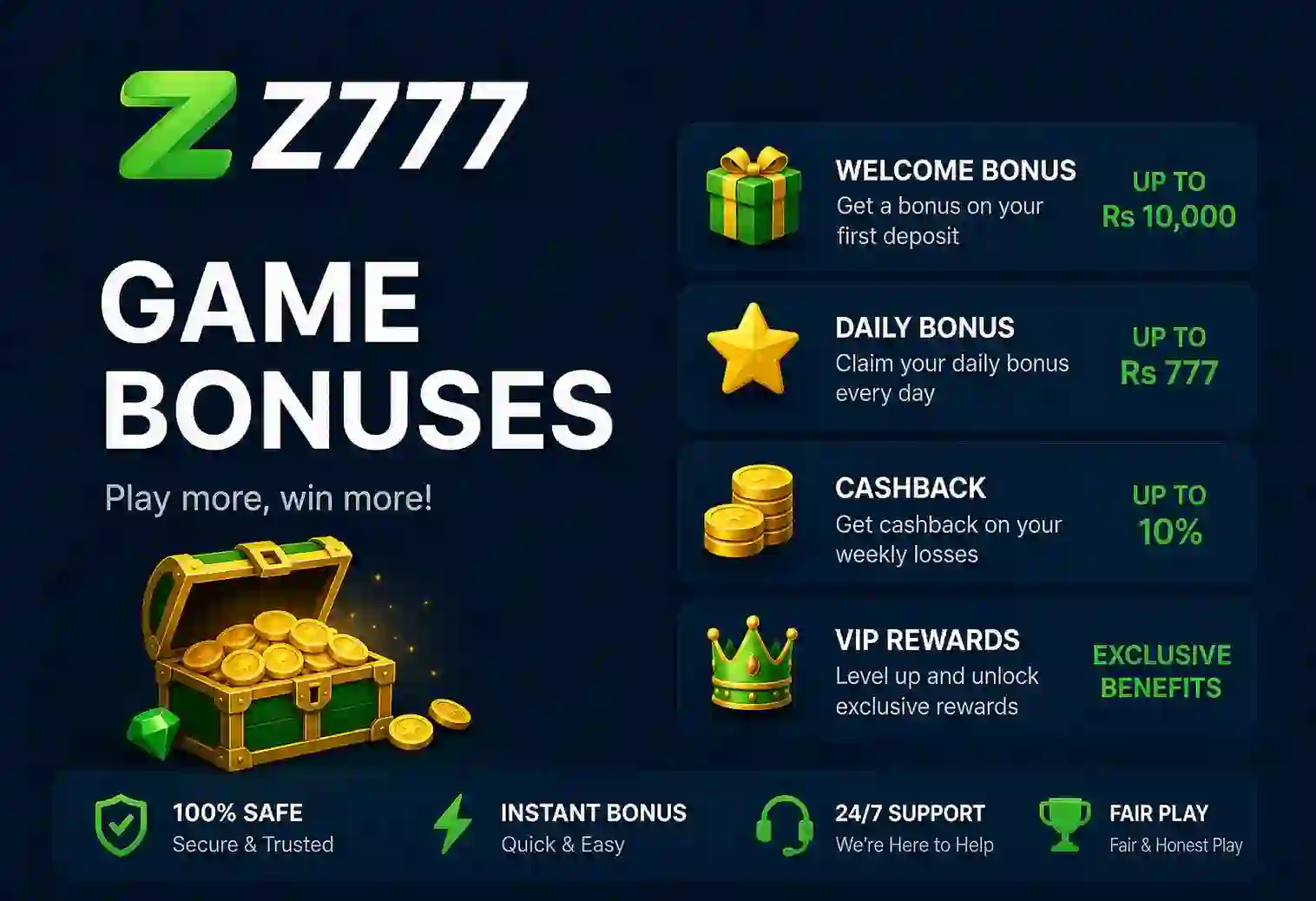 z777 Game Bonuses and rewards for the users in Pakistan